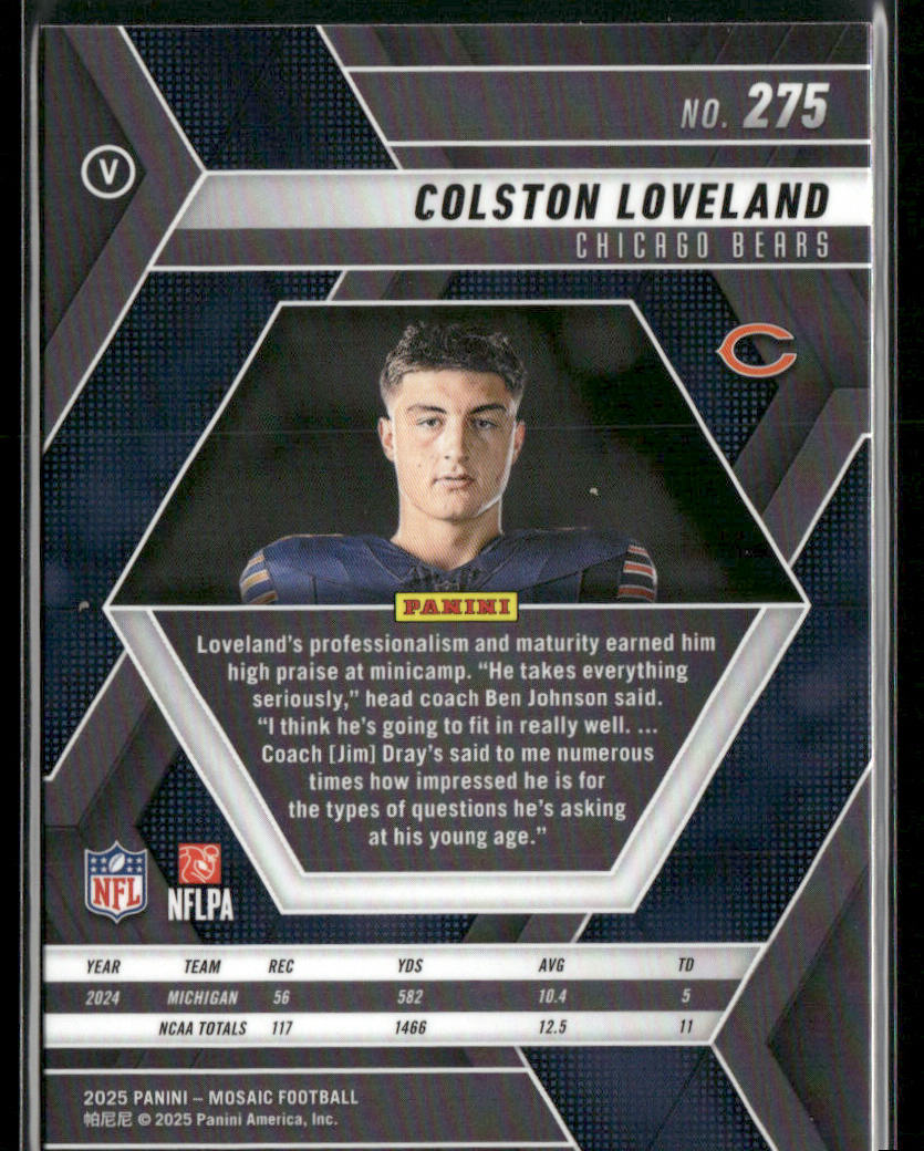 Colston Loveland 2025 Panini Mosaic #275 RC Chicago Bears back