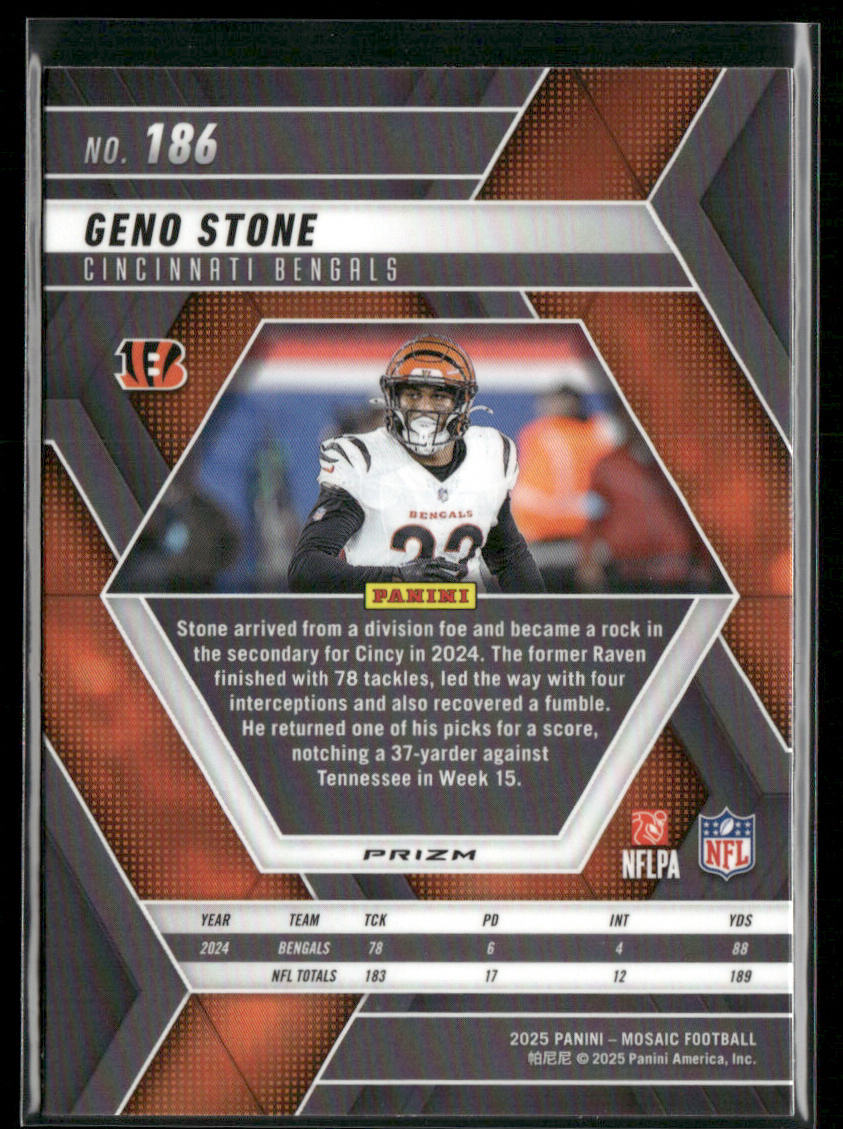 Geno Stone 2025 Panini Mosaic Mosaic Reactive Yellow #186 Cincinnati Bengals back