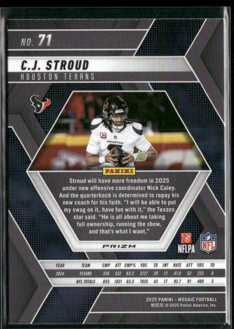 C.J. Stroud 2025 Panini Mosaic Mosaic Reactive Yellow #71 Houston Texans back
