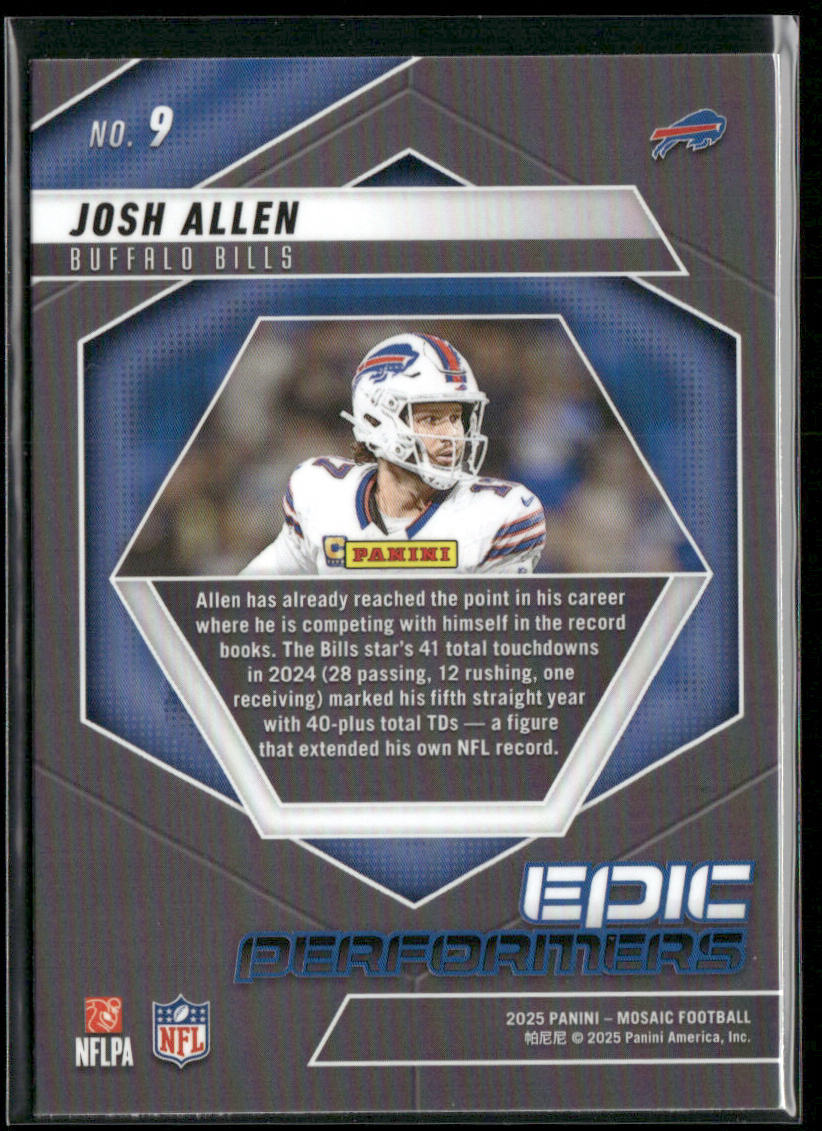 Josh Allen 2025 Panini Mosaic Epic Performers #9 Buffalo Bills back