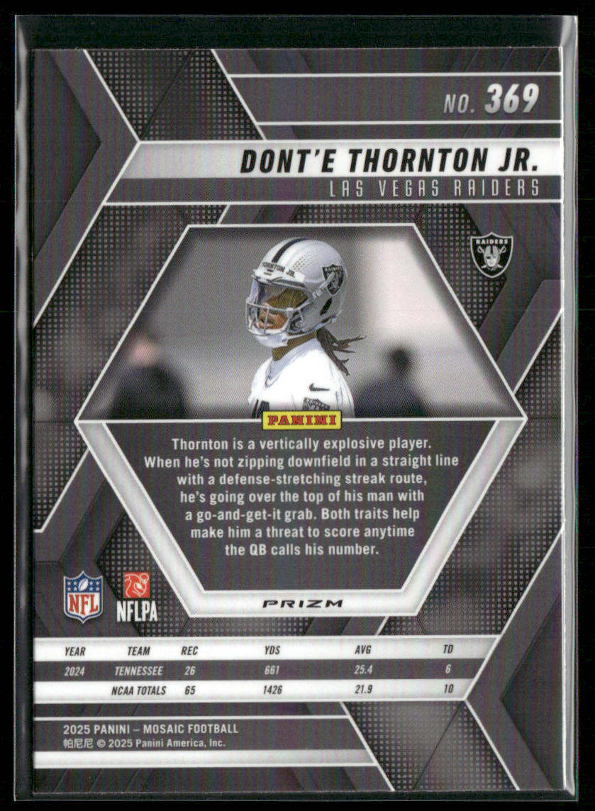 Dont'e Thornton Jr. 2025 Panini Mosaic Mosaic Reactive Yellow #369 RC Volunteers back
