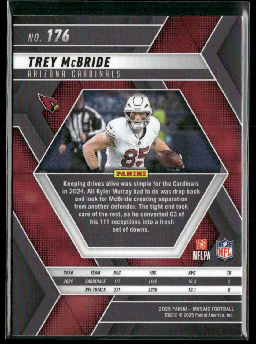 Trey McBride 2025 Panini Mosaic #176 Arizona Cardinals back