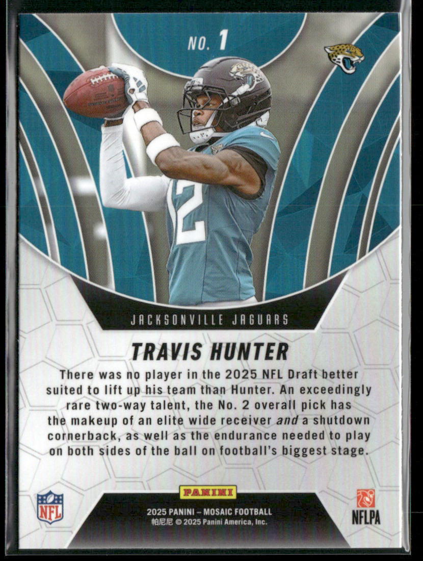 Travis Hunter 2025 Panini Mosaic Elevate #1 Jacksonville Jaguars back