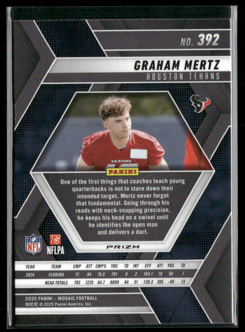 Graham Mertz 2025 Panini Mosaic Mosaic Reactive Yellow #392 RC Houston Texans back