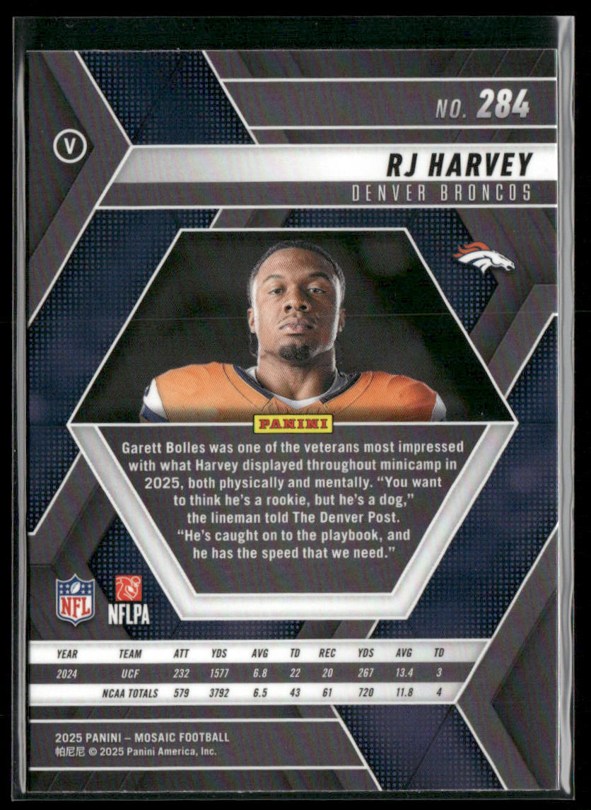 RJ Harvey 2025 Panini Mosaic #284 RC Denver Broncos back