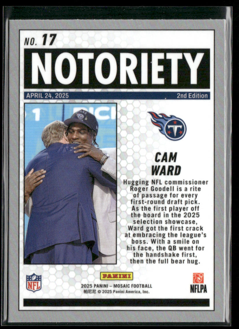 Cam Ward 2025 Panini Mosaic Notoriety Mosaic #17 Tennessee Titans back