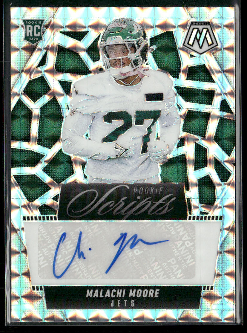 Malachi Moore 2025 Panini Mosaic Rookie Scripts #RS-MME AU New York Jets front