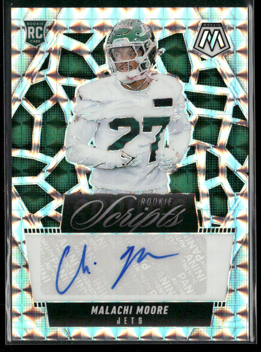 Malachi Moore 2025 Panini Mosaic Rookie Scripts #RS-MME AU New York Jets front