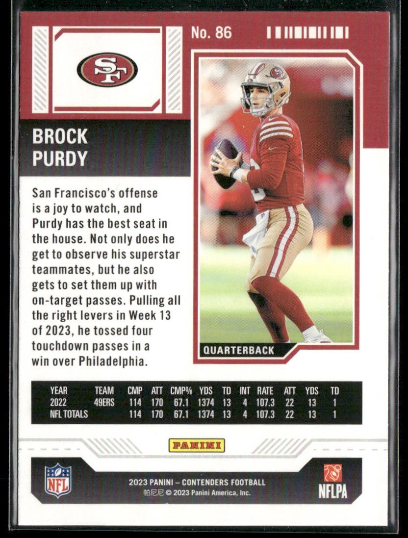 Brock Purdy Player Lot Bundle 10 Different Football Cards BP001 49ers back