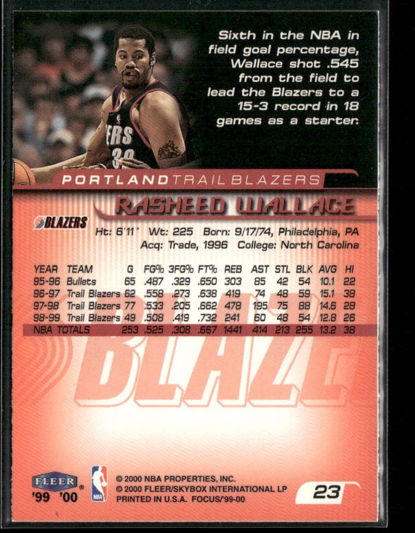 Rasheed Wallace Player Lot Bundle 10 Basketball Cards RW001 Bullets 1 RC back
