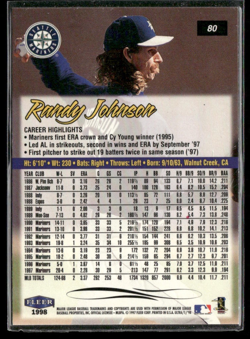 Randy Johnson Lot Bundle 10 Different Baseball Cards RJ002 Mariners back