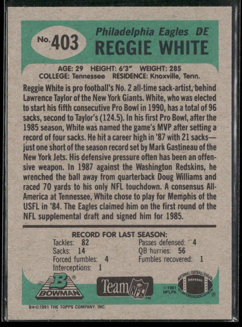 Reggie White Player Lot Bundle 10 Different Football Cards RW007 Eagles Packers back