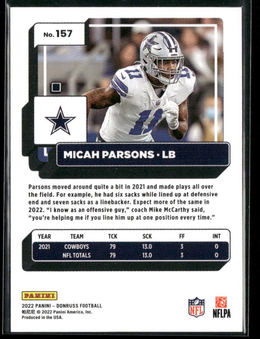 Micah Parsons Player Lot Bundle 10 Different Football Cards MP003 Cowboys 3 RC back