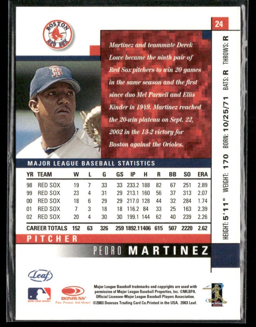 Pedro Martinez Player Lot Bundle 10 Different Baseball Cards PM001 Red Sox back
