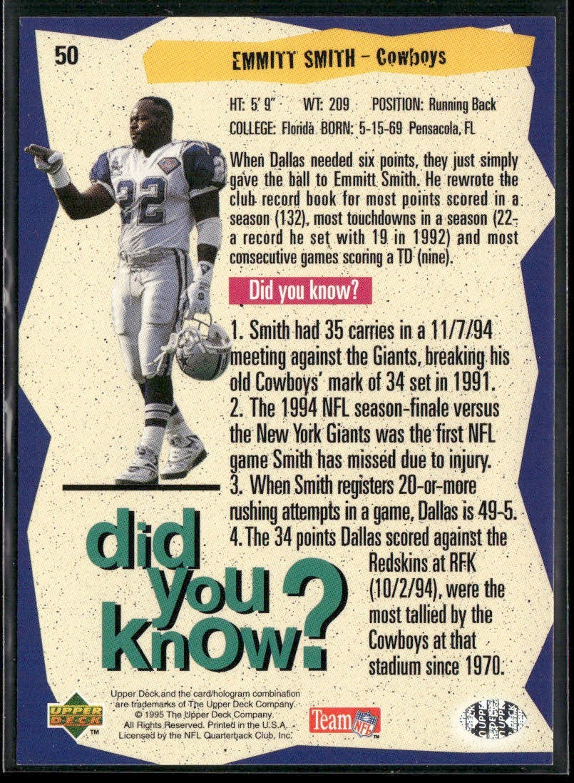 Emmitt Smith Player Lot Bundle 10 Different Football Cards ES007 Cowboys back