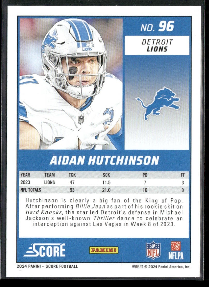 Aidan Hutchinson Player Lot Bundle 10 Different Football Cards AH002 Lions 6RC back