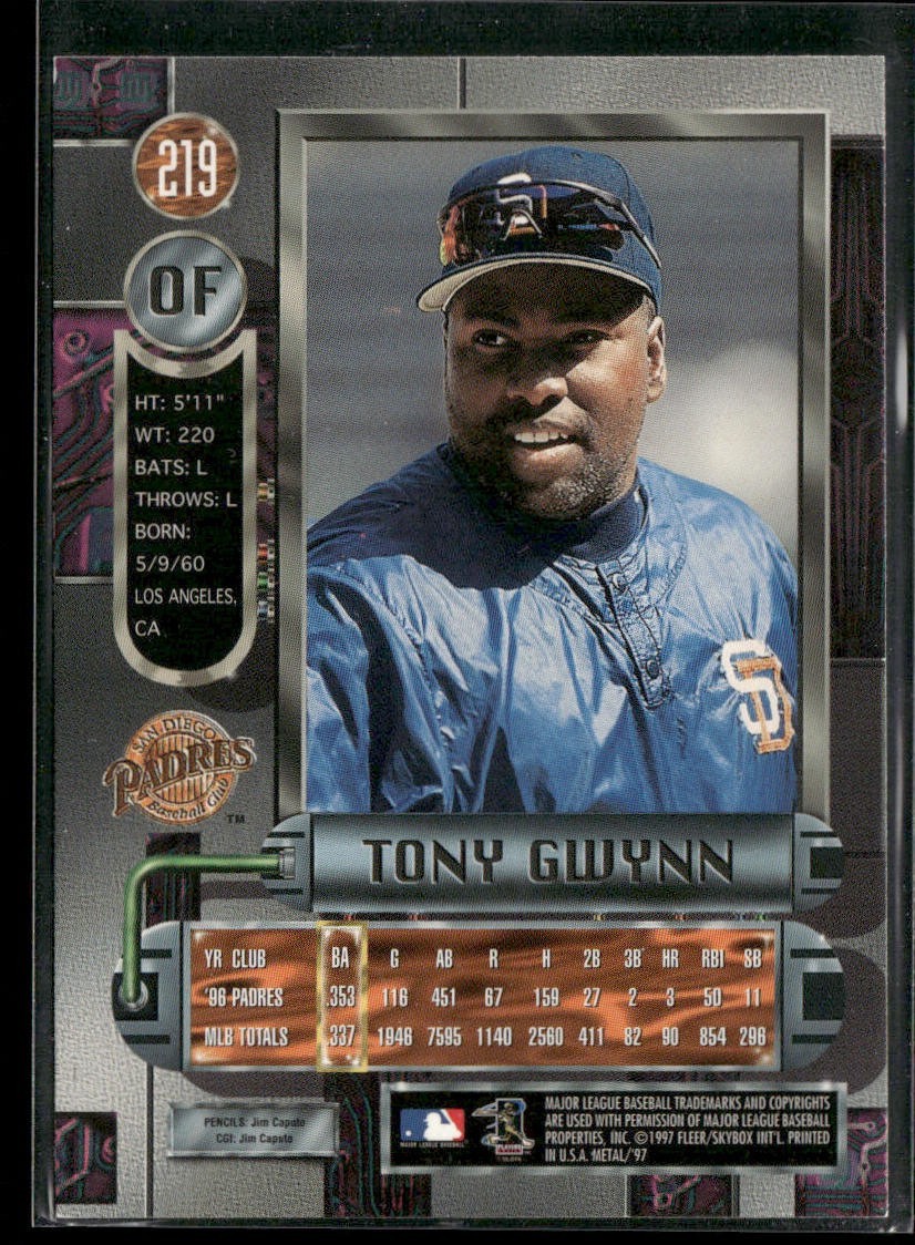 Tony Gwynn Lot Bundle 10 Different Baseball Cards TG001 Padres back