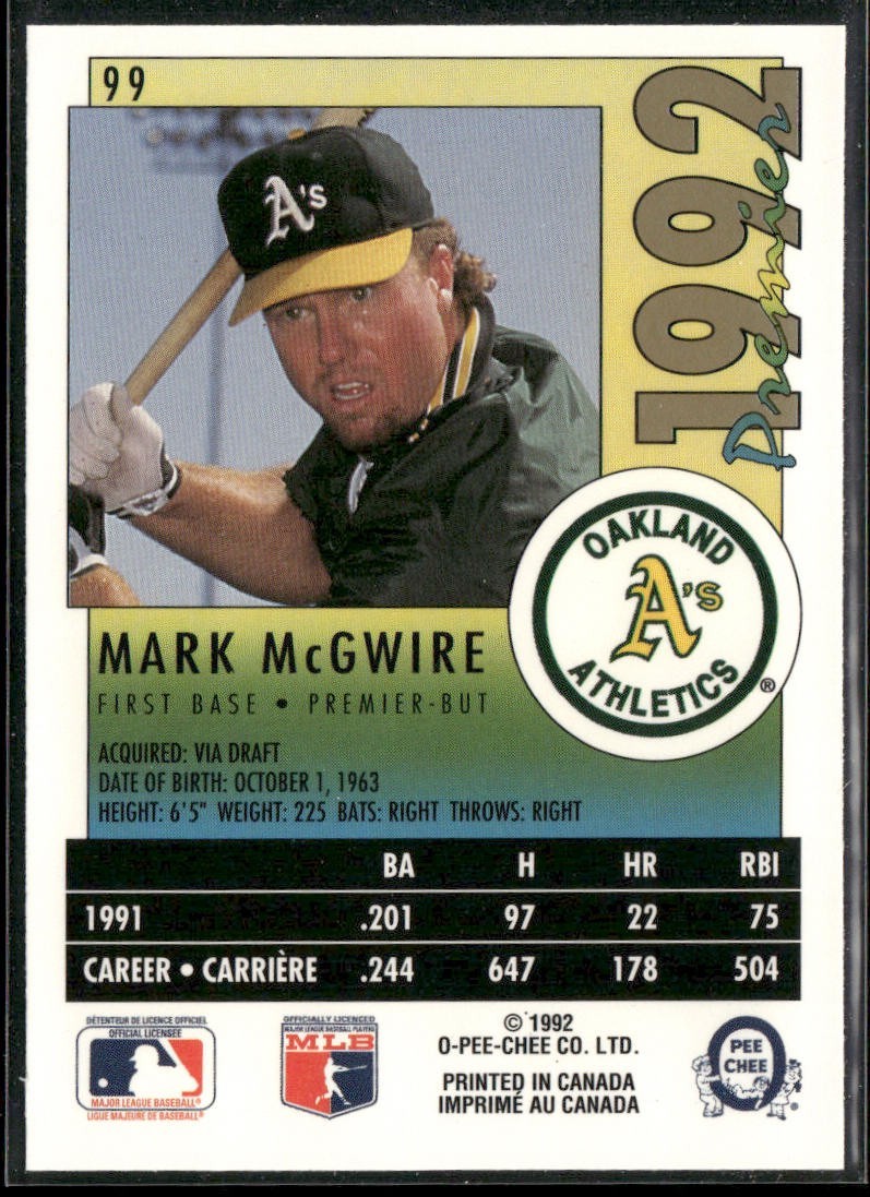 Mark McGwire Player Lot Bundle 10 Different Baseball Cards MM001 Athletics back