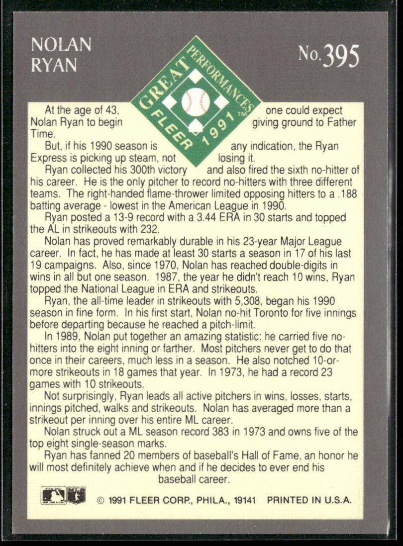 Nolan Ryan Player Lot Bundle 10 Different Baseball Cards NR002 Rangers back