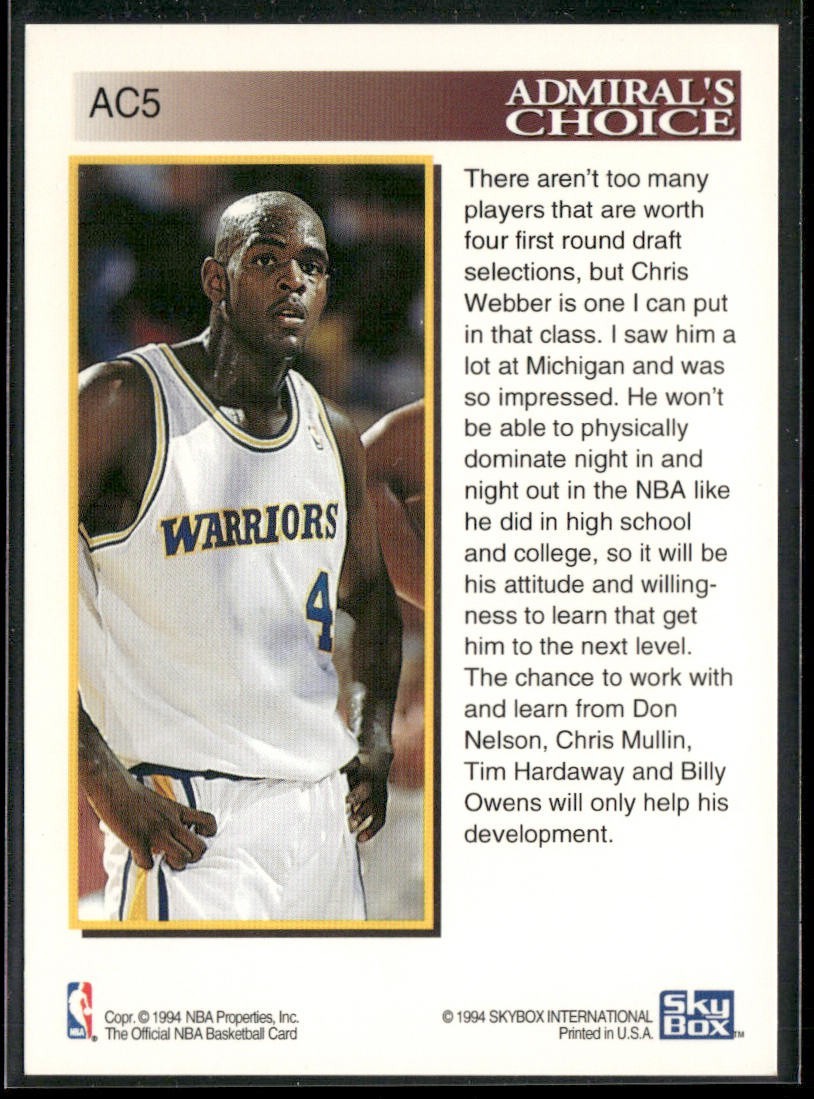 Chris Webber Player Lot Bundle 10 Basketball Cards CW003 Warriors 1 RC back