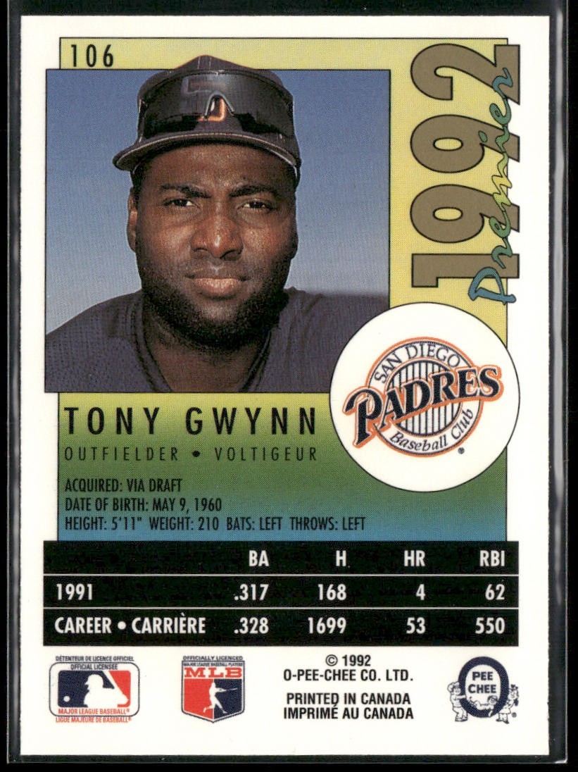 Tony Gwynn Lot Bundle 10 Different Baseball Cards TG001 Padres back