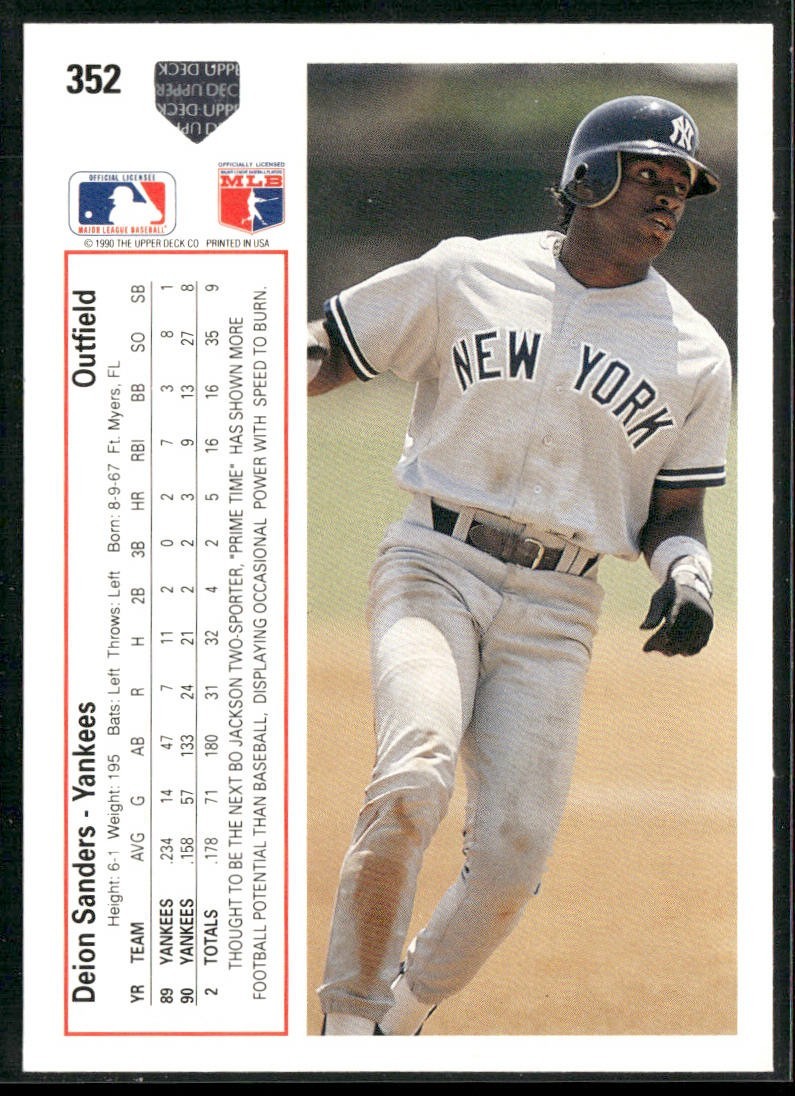 Deion Sanders Player Lot Bundle 10 Different Baseball Cards DS001 Yankees Braves back