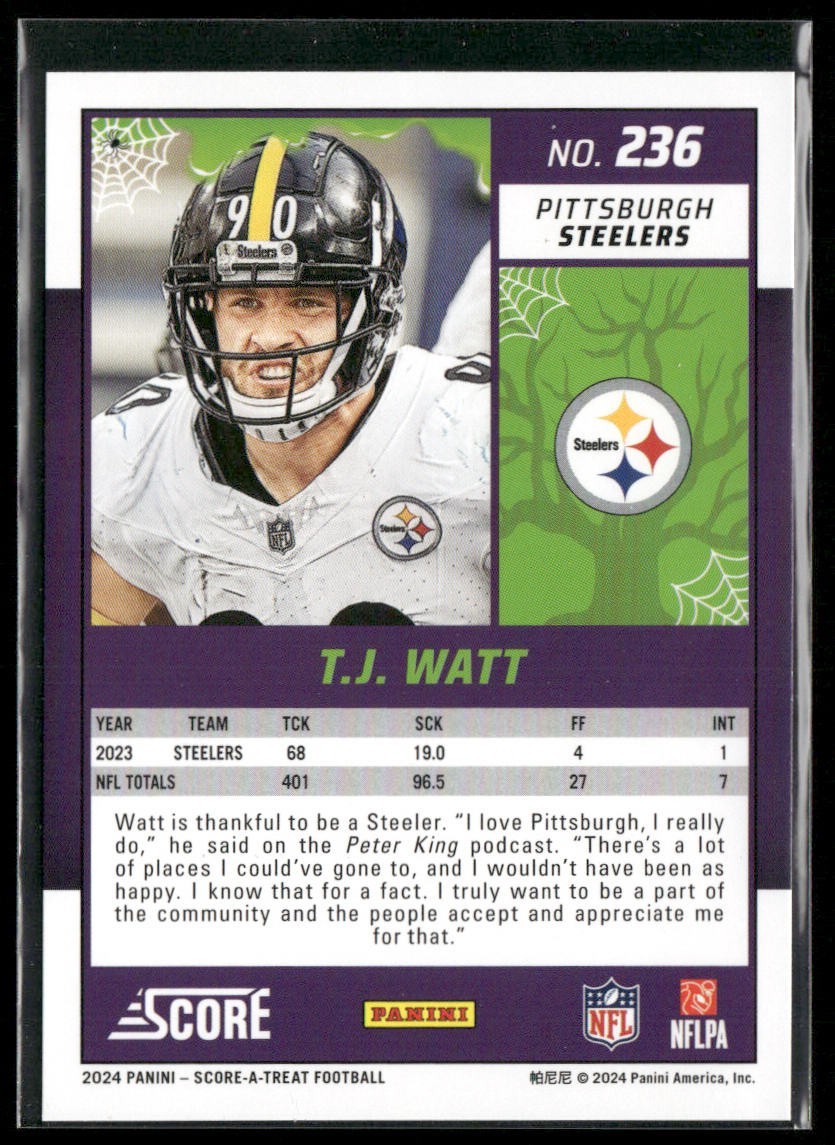 TJ Watt Player Lot Bundle 10 Different Football Cards TJW002 Steelers back