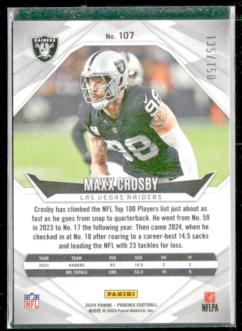 2024 Panini Phoenix #107 Maxx Crosby NFL Shield #/150 Las Vegas Raiders back