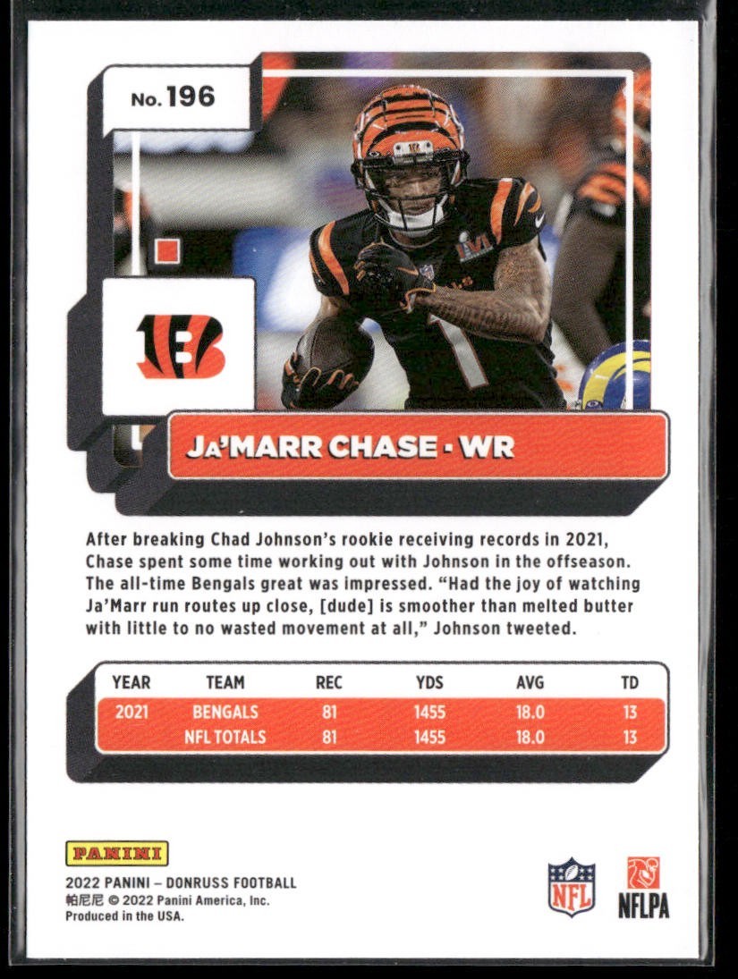 Ja'Marr Chase Player Lot Bundle 10 Different Football Cards JC002 Bengals 5 RC back