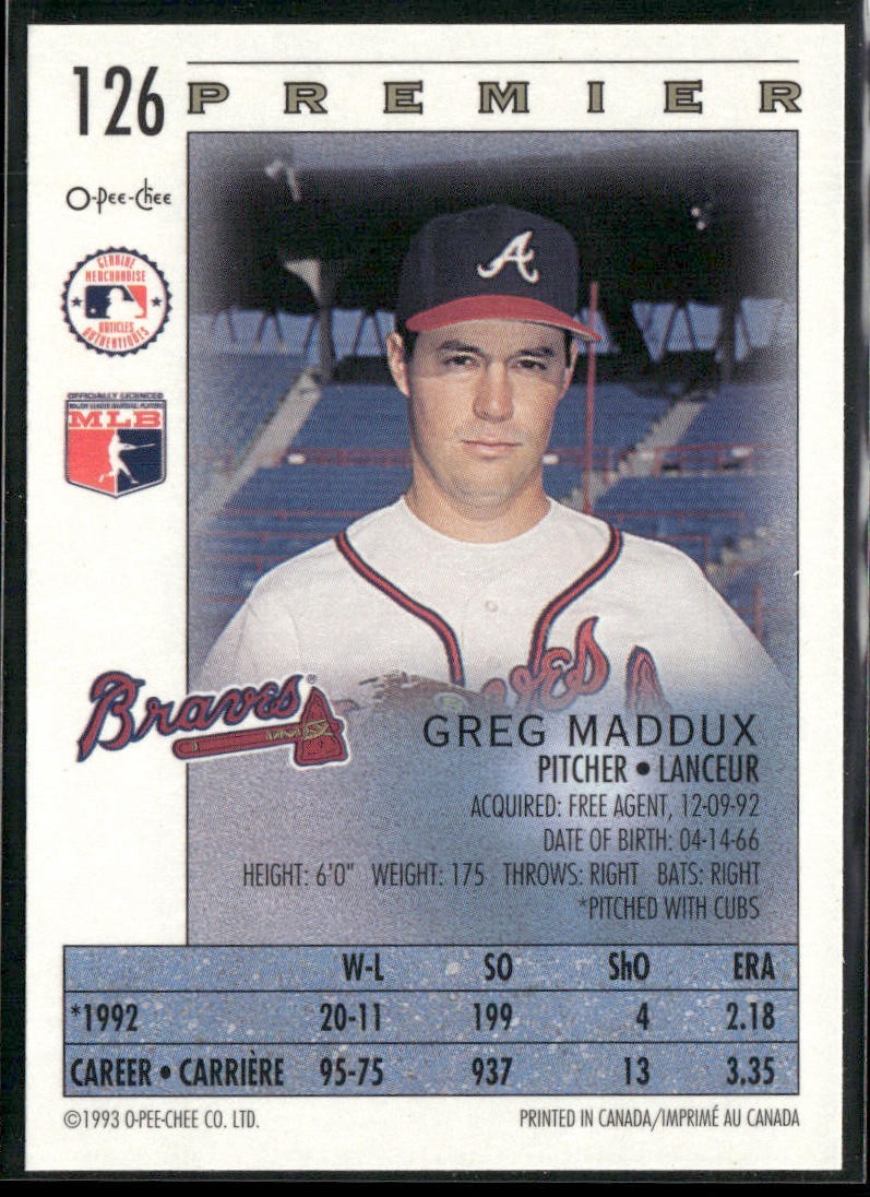 Greg Maddux Player Lot Bundle 10 Different Baseball Cards GM001 Braves back