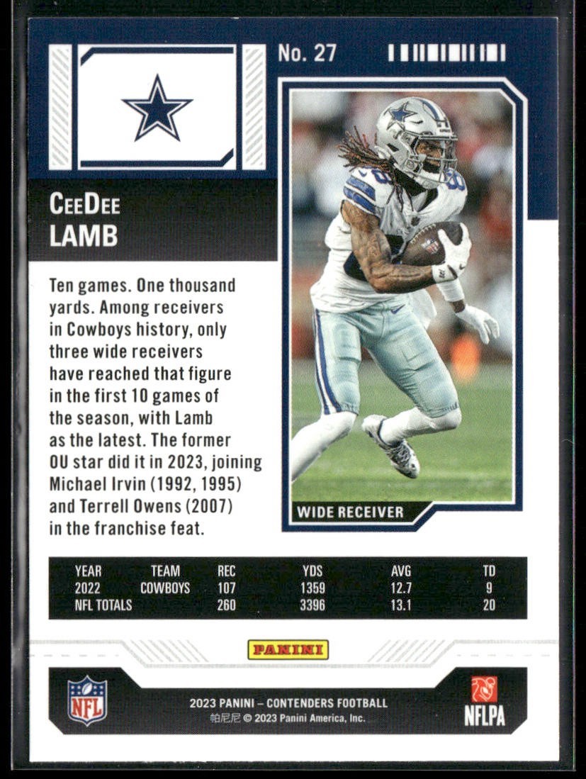 CeeDee Lamb Player Lot Bundle 10 Different Football Cards CDL001 Cowboys back
