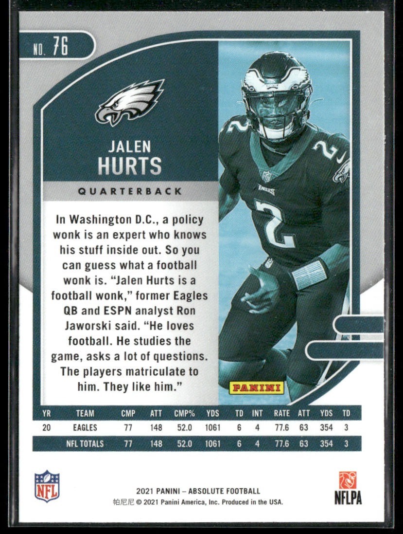Jalen Hurts Player Lot Bundle 10 Different Football Cards JH003 Eagles back