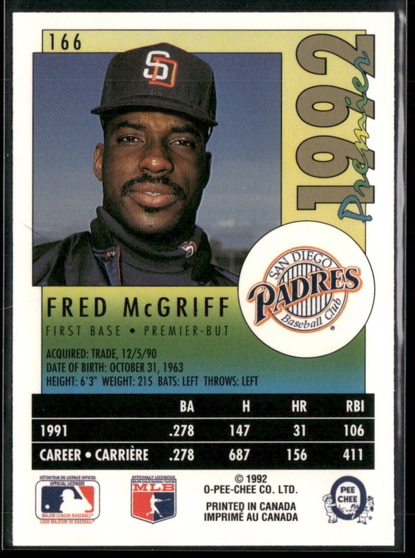 Fred McGriff Player Lot Bundle 10 Different Baseball Cards FM001 Blue Jays back