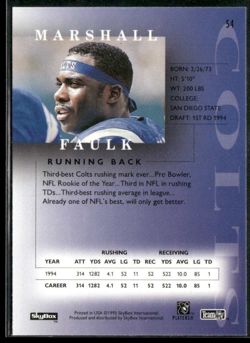 Marshall Faulk Player Lot Bundle 10 Different Football Cards MF002 2 RC back