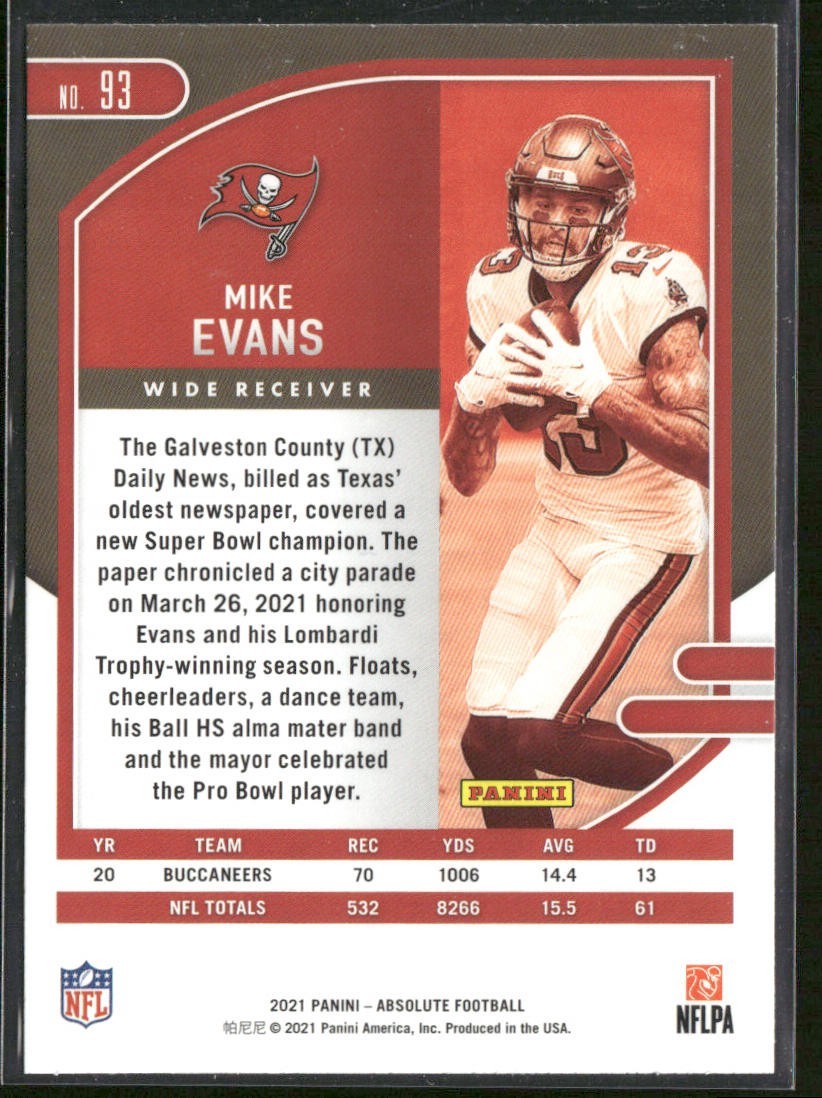 Mike Evans Player Lot Bundle 10 Different Football Cards ME001 Buccaneers back