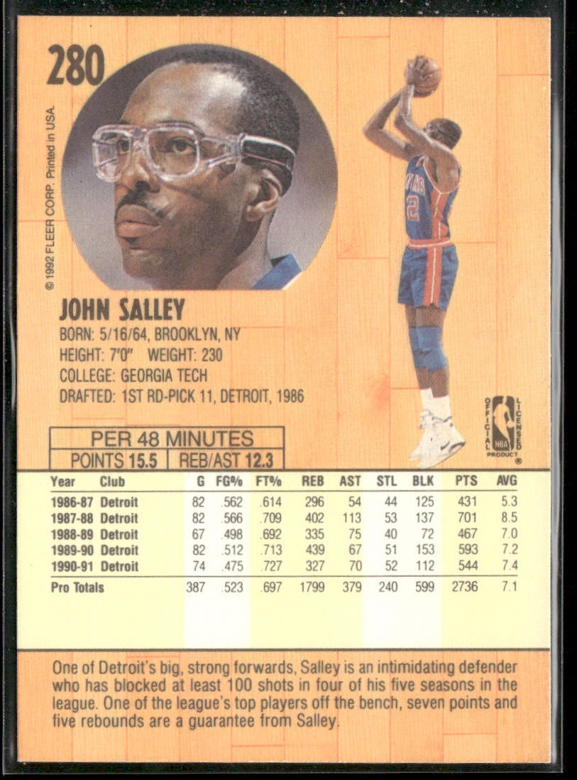 John Salley Player Lot Bundle 10 Basketball Cards JS003 Heat Pistons back