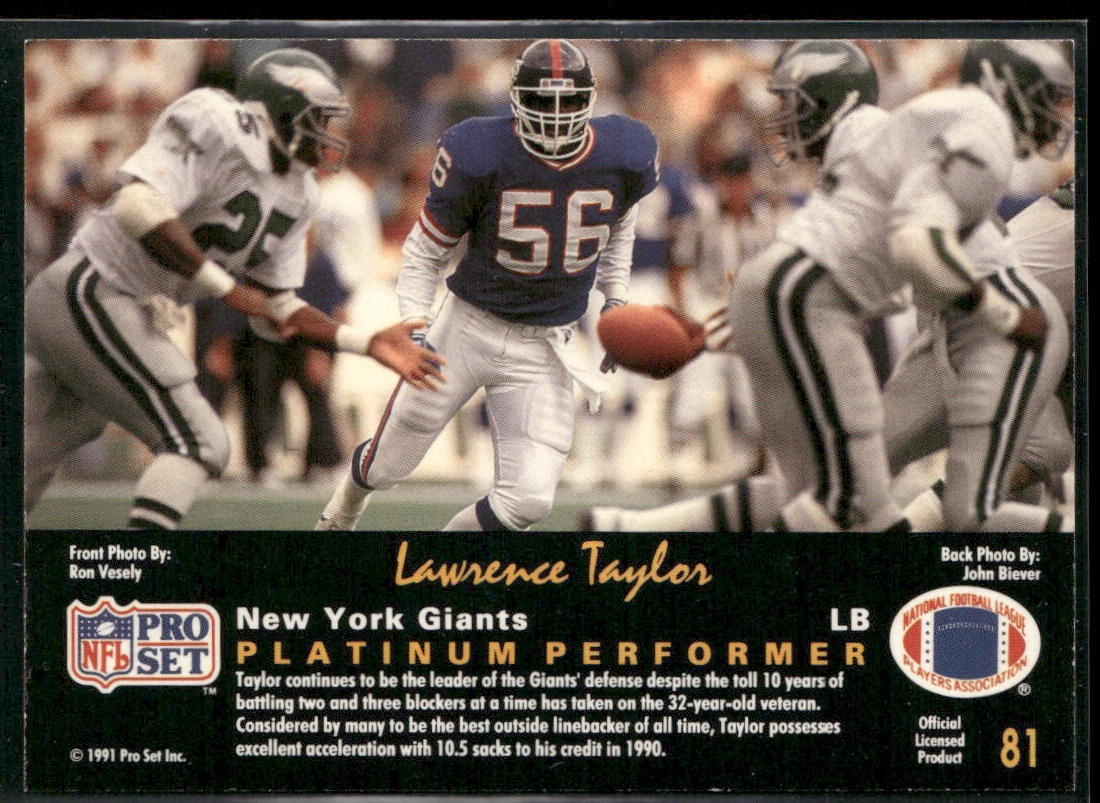 Lawrence Taylor Player Lot Bundle 10 Different Football Cards LT006 Giants back
