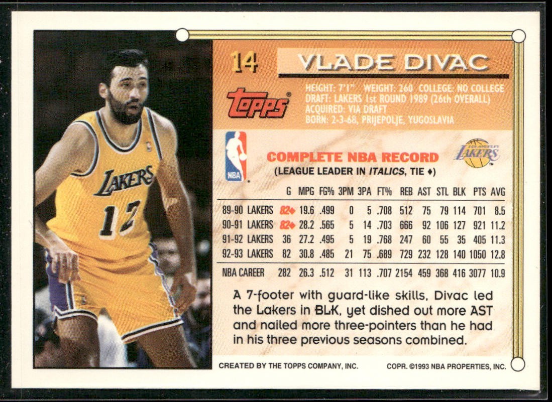 Vlade Divac Player Lot Bundle 10 Basketball Cards VD001 Lakers Hornets back