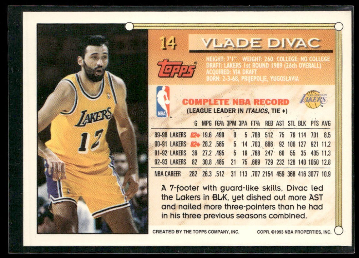 Vlade Divac Player Lot Bundle 10 Basketball Cards VD002 Lakers Hornets back