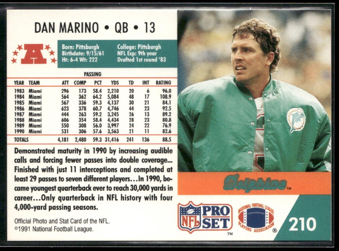 Dan Marino Player Lot Bundle 10 Different Football Cards DM002 Dolphins back