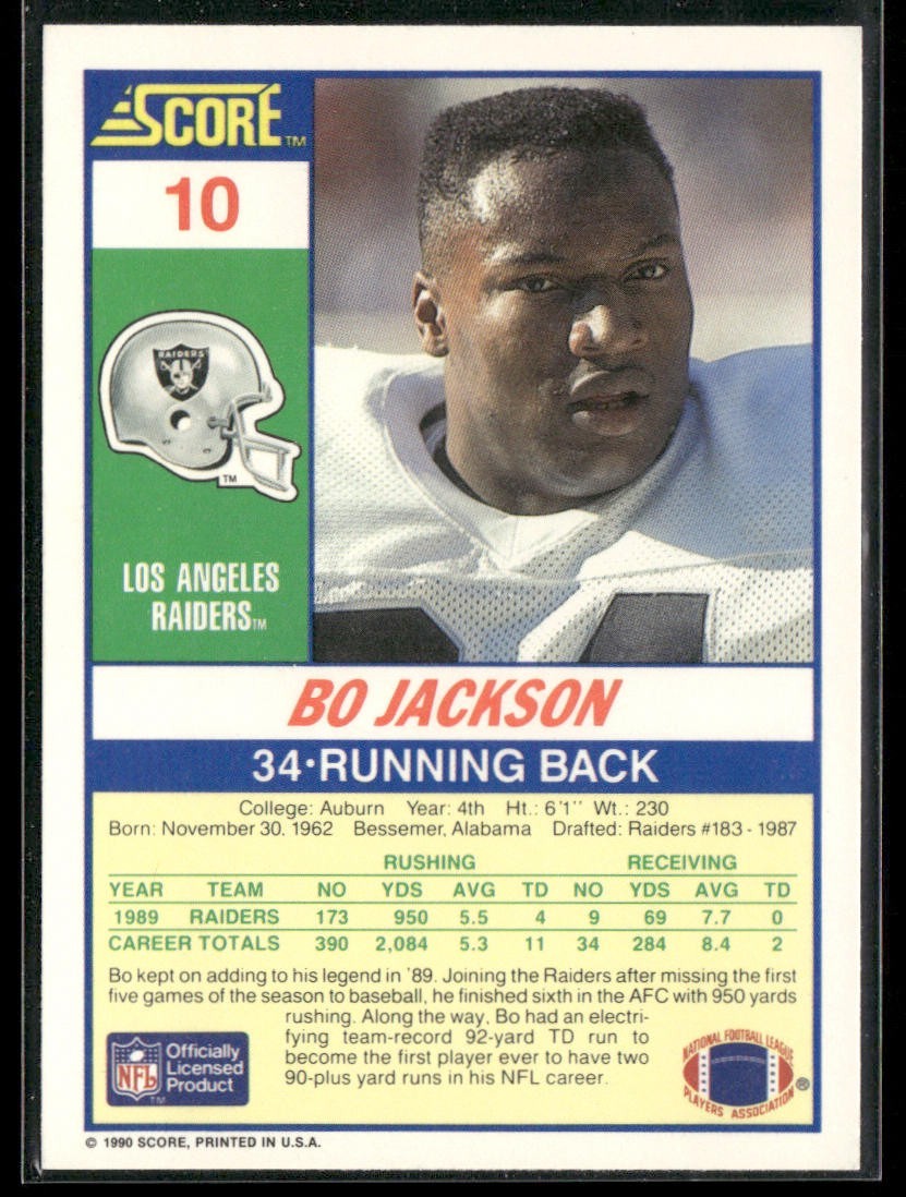 Bo Jackson Player Lot Bundle 10 Different Football Cards BOJ002 Raiders back