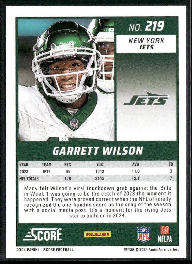 Garrett Wilson Player Lot Bundle 10 Different Football Cards GW001 Jets 1 RC back