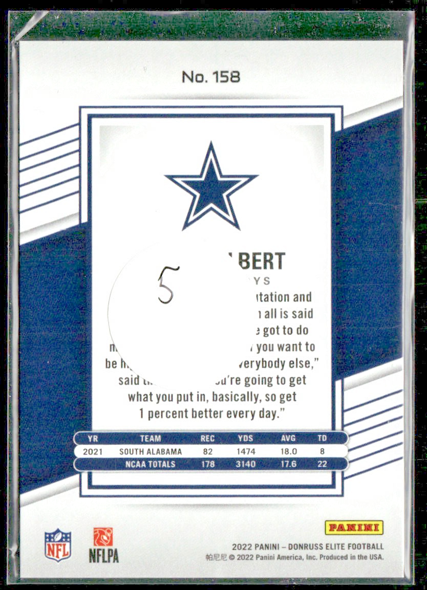 2022 DONRUSS ELITE RC JALEN TOLBERT BLUE STATUS #158 DALLAS COWBOYS /499 back