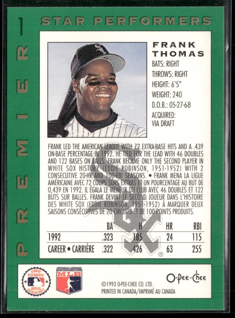 Frank Thomas Player Lot Bundle 10 Different Baseball Cards FT001 White Sox back