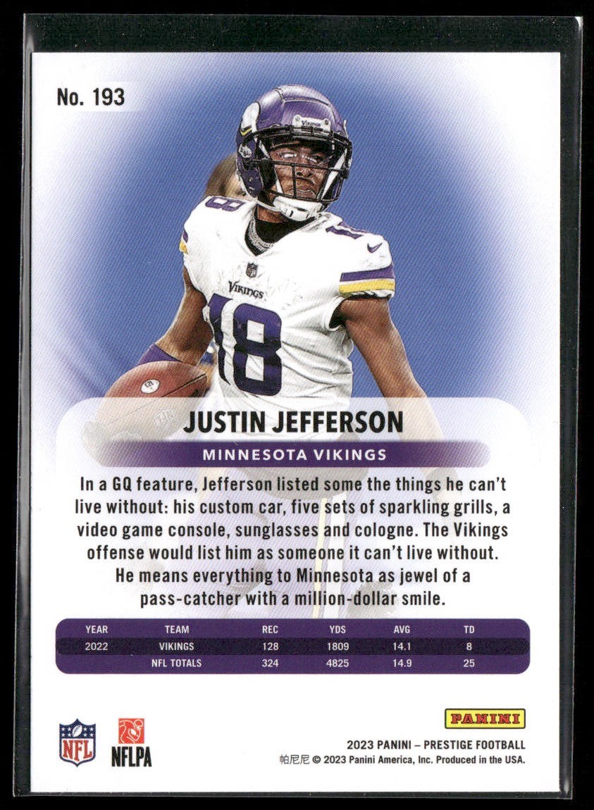 Justin Jefferson Player Lot Bundle 10 Different Football Cards JJ001 Vikings back