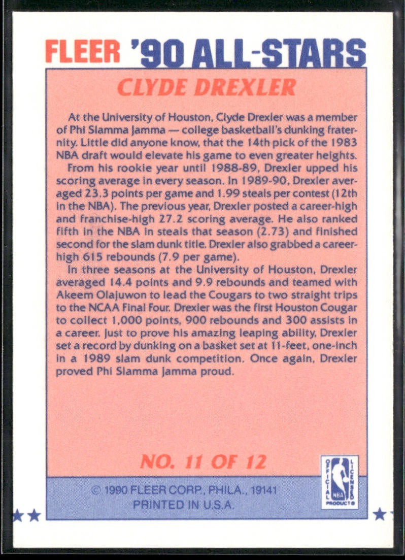 Clyde "The Glide" Drexler Player Lot Bundle 10 Basketball Cards CD003 Portland back