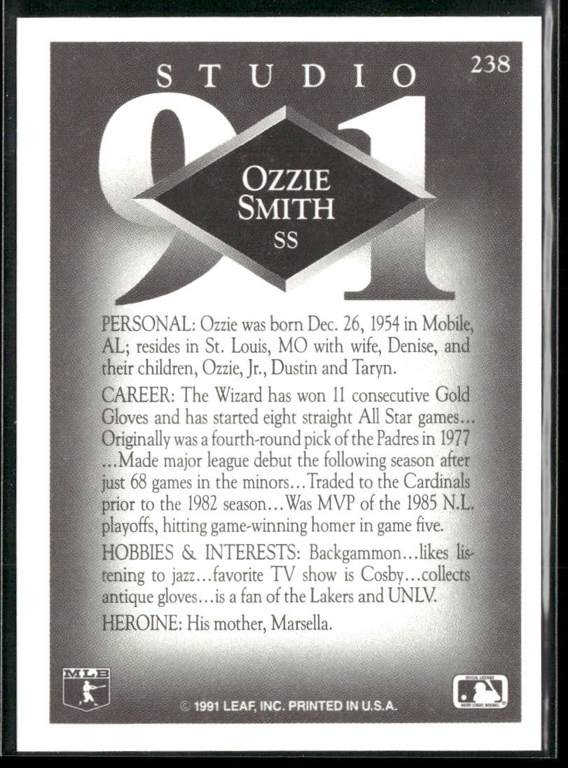 Ozzie Smith Player Lot Bundle 10 Different Baseball Cards OS001 Cardinals back