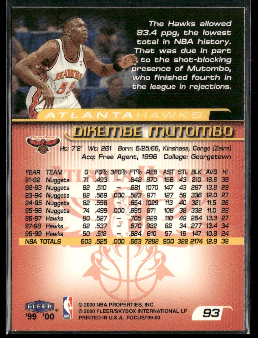 Dikembe Mutombo Player Lot Bundle 10 Basketball Cards DM003 Nuggets Hawks 1 RC back