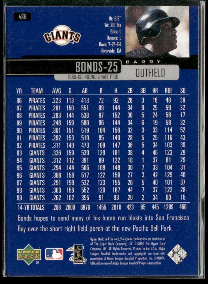 Barry Bonds Player Lot Bundle 10 Different Baseball Cards BB005 Giants Pirates back
