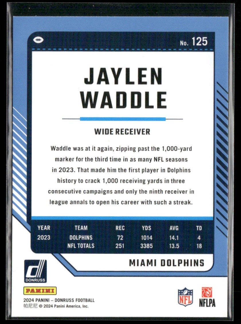 Jaylen Waddle Player Lot Bundle 10 Different Football Cards JW003 Dolphins 2 RC back